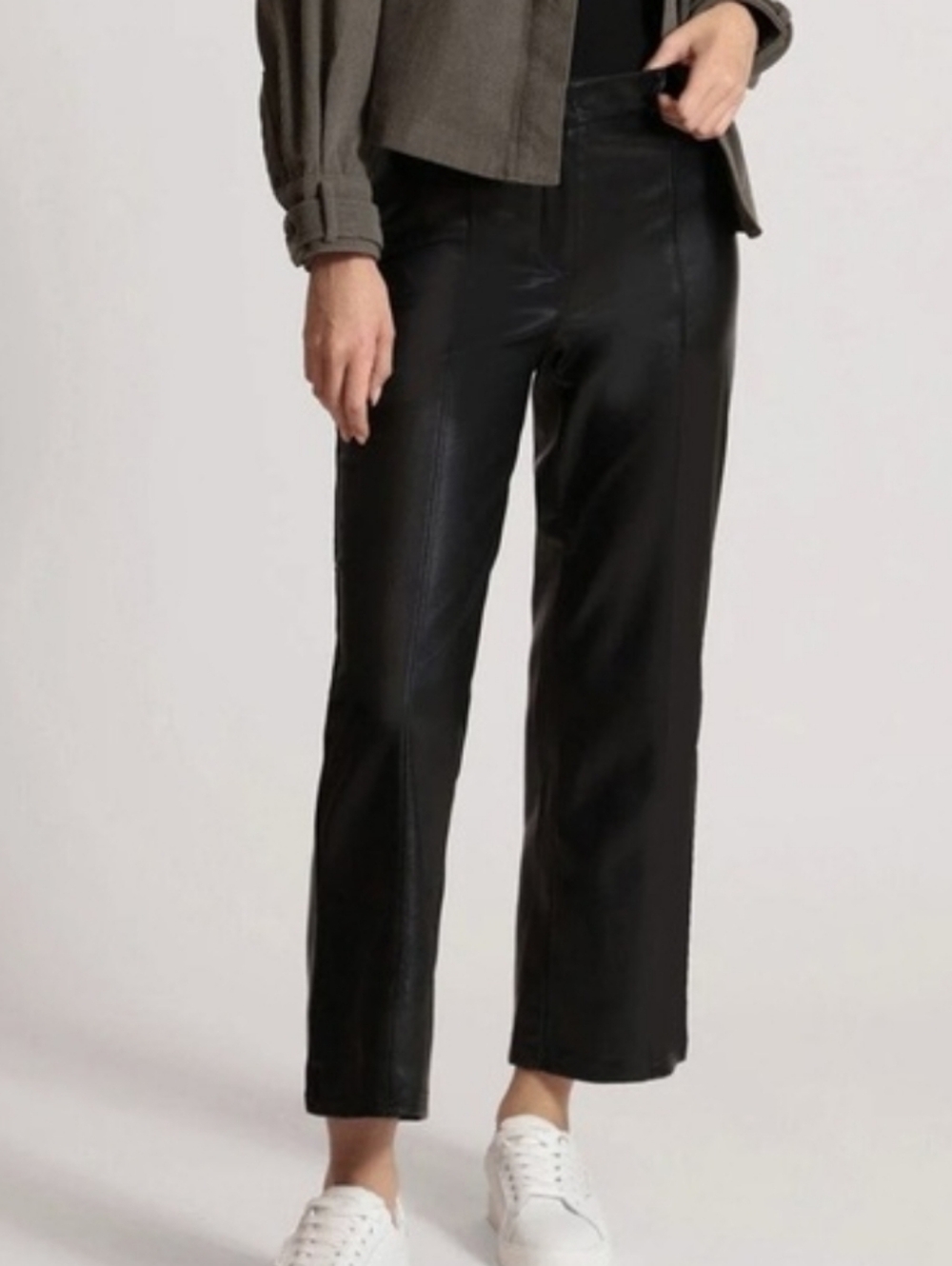 Avec Les Filles Black Faux Ever Leather‎ Wide Leg Cropped Trouser Pants Size M - Picture 4 of 11